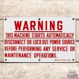 Fantastic Skelly Oil Company Warning This Machine Starts Automatically Single Sided Porcelain Sign