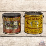 Group of 2 Whiz 10 Pound Metal Cup Grease and Gear Cans w/ Auto and Elves