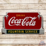 1939 Drink Coca Cola Fountain Service Die Cut Single Sided Porcelain Sign