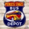 Rare Peerless Stages Depot Double Sided Porcelain Shield Sign w/ Bus