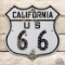 Rare California US Route 66 Single Sided Porcelain Die Cut Sign w/ Reflectors