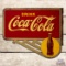 Drink Coca Cola Double Sided Tin Flange Sign w/ Bottle in Sun Logo
