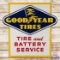 Goodyear Tire and Battery Service Die Cut Emb. Single Sided Tin Sign w/ Logo