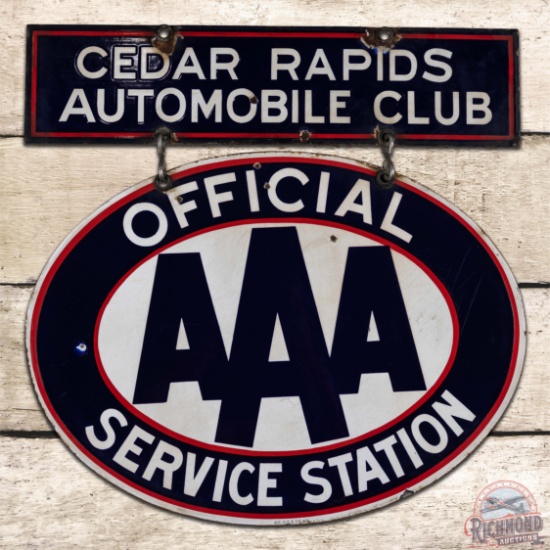 Cedar Rapids Triple A AAA Automobile Club Service Station Double Sided Porcelain Sign