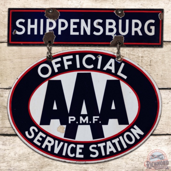 Shippensburg Official Triple A AAA Service Station Double Sided Porcelain Sign