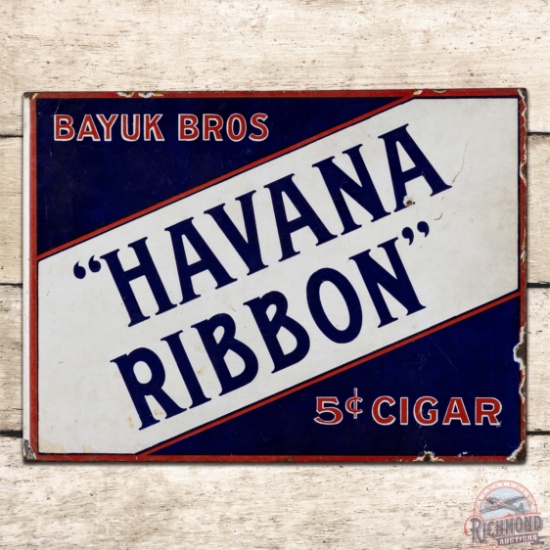 Bayuk Bros. Havana Ribbon 5 Cent Cigars Double Sided Porcelain Flange Sign
