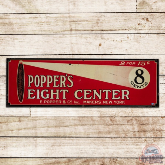 Popper's Eight Center Cigars Emb. Single Sided Tin Sign