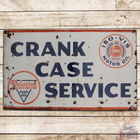Standard ISO=VIS Oil Company Polarine Crank Case Service 5' Single Sided Porcelain Sign w/ Logos