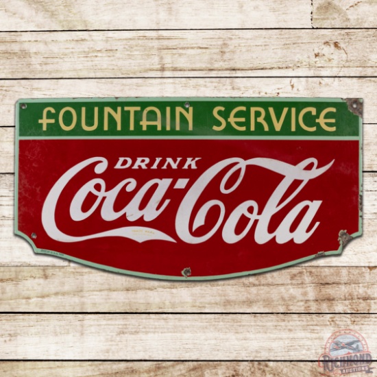 1935 Drink Coca Cola Fountain Service Single Sided Porcelain Sign