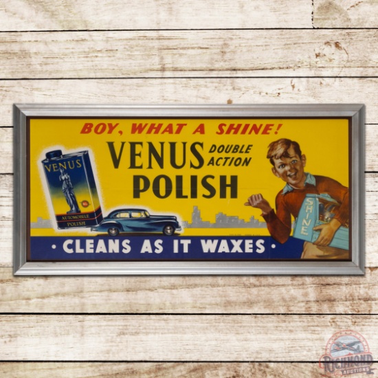 Fantastic Whiz Venus Polish "Cleans as it Waxes" Framed Advertising Poster w/ Graphics
