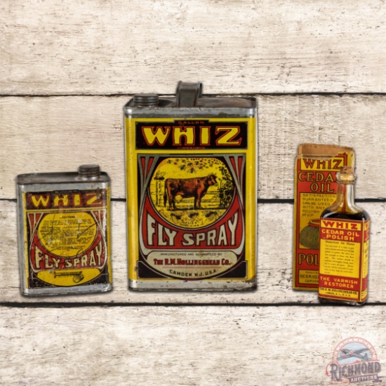 Amazing Group of 3 Whiz Fly Spray Cans & Polish w/ Farm Scene