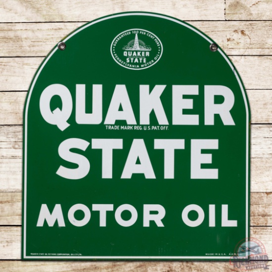 Nice Quaker State Motor Oil Double Sided Tin Tombstone Sign
