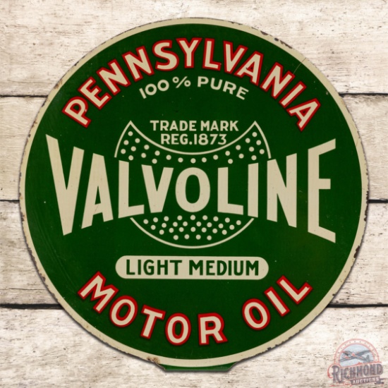 Excellent Valvoline Pennsylvania Motor Oil "Light Medium" Double Sided Tin Lubester Paddle Sign