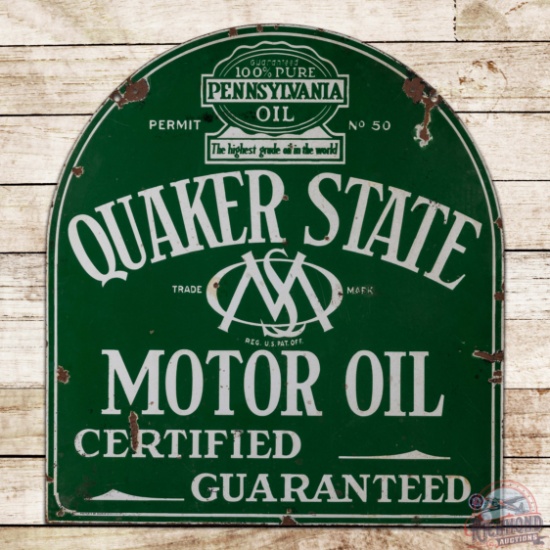 Quaker State Motor Oil Double Sided Porcelain Tombstone Sign
