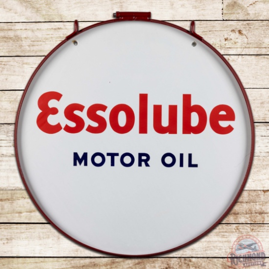 Amazing Essolube Motor Oil 30" Double Sided Porcelain Sign w/ Ring