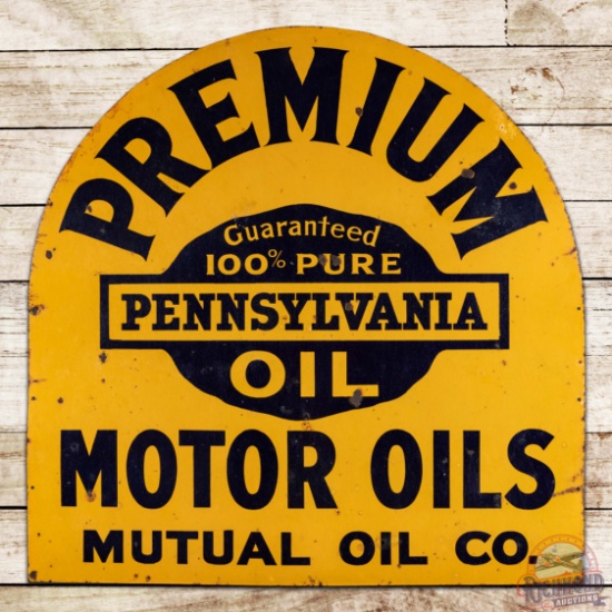 Rare Mutual Oil Co Premium Motor Oils Single Sided Porcelain 48" Tombstone Sign w/ Pennsylvania Logo