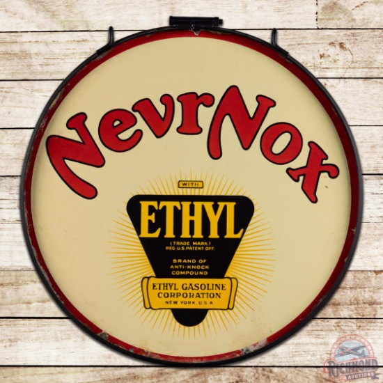 NevrNox Ethyl Gasoline 30" Double Sided Porcelain Sign w/ Ring