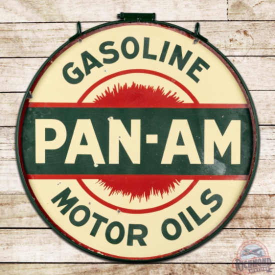 Pan-Am Gasoline Motor Oils 30" Double Sided Porcelain Sign w/ Ring