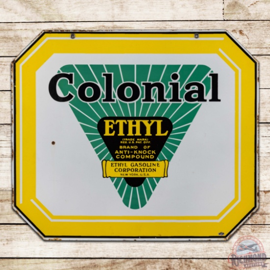 Colonial Ethyl Gasoline 30" Double Sided Porcelain Sign