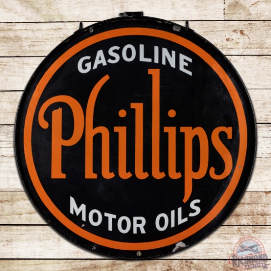 Phillips 66 Gasoline Motor Oils 48" Double Sided Porcelain Sign w/ Ring