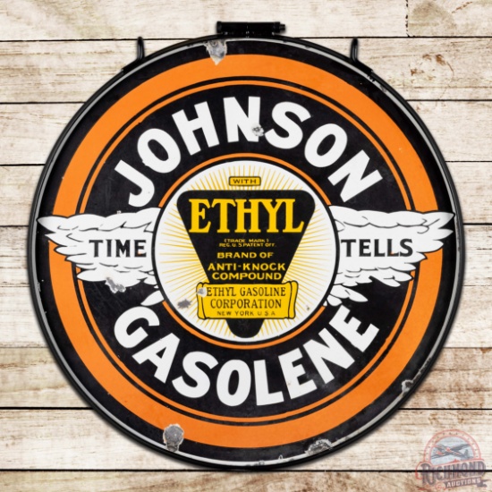Johnson Ethyl Gasoline 30" Double Sided Porcelain Sign w/ Ring