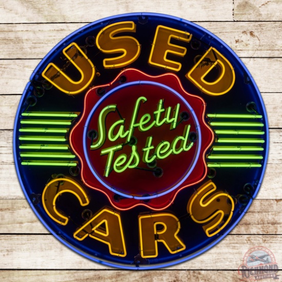 Oldsmobile Safety Tested Used Cars 4' Single Sided Porcelain Neon Sign