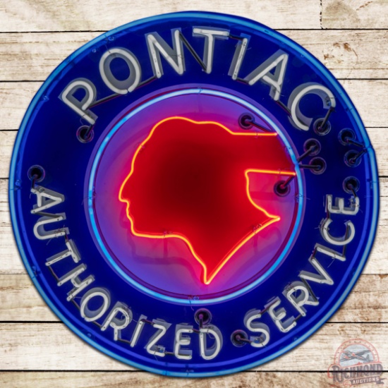 Pontiac Authorized Service 42' Single Sided Porcelain Neon Sign "Chopped Feather"