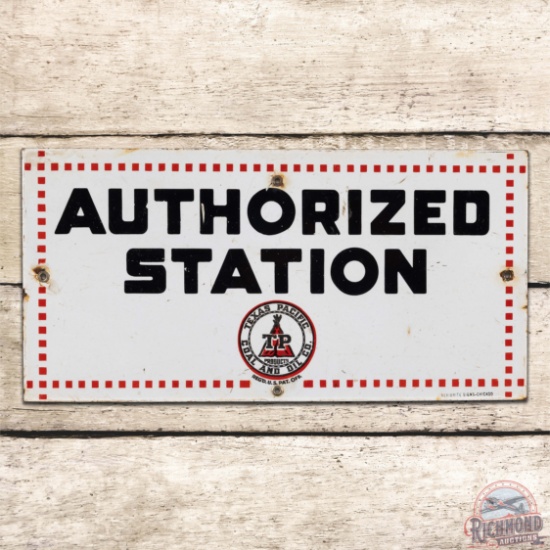 Rare TP Texas Pacific Coal and Oil Co. Authorized Station Single Sided Porcelain Sign w/ Logo