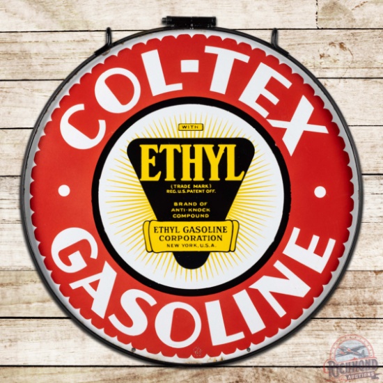 Fantastic Col-Tex Ethyl Gasoline 30" Double Sided Porcelain Sign w/ Ring