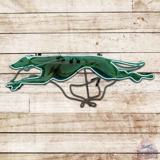 Greyhound Bus Lines Die Cut Single Sided Tin Sign w/ Animated Neon