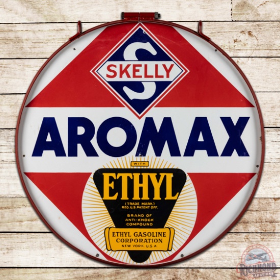 Skelly Aromax Ethyl Gasoline 30" Double Sided Porcelain Sign w/ Ring