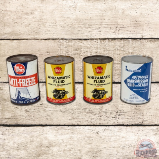Group of 4 Whiz Oil Cans Quarts Liter & Burglar Alarm