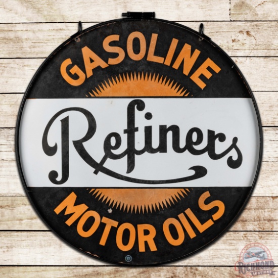 Refiners Gasoline Motor Oils 36" Double Sided Porcelain Sign w/ Ring