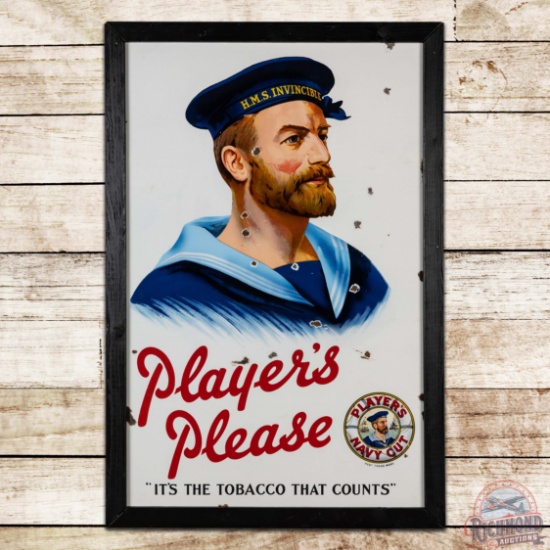 Player's Please Navy Cut "It's the Tobacco that Counts" Single Sided Porcelain Sign w/ Sailor & Logo
