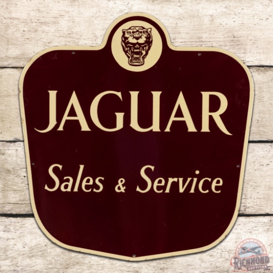 Impressive Jaguar Sales & Service Die Cut Single Sided Porcelain Sign w/ Logo