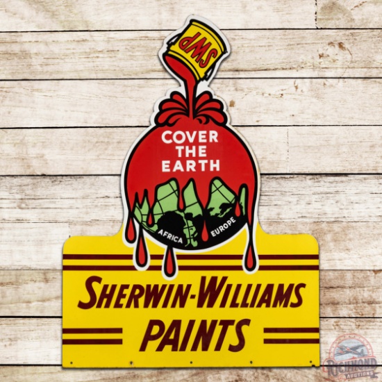 Incredible SWP "Cover The Earth" Sherwin Williams Paints Die Cut Double Sided Porcelain Sign