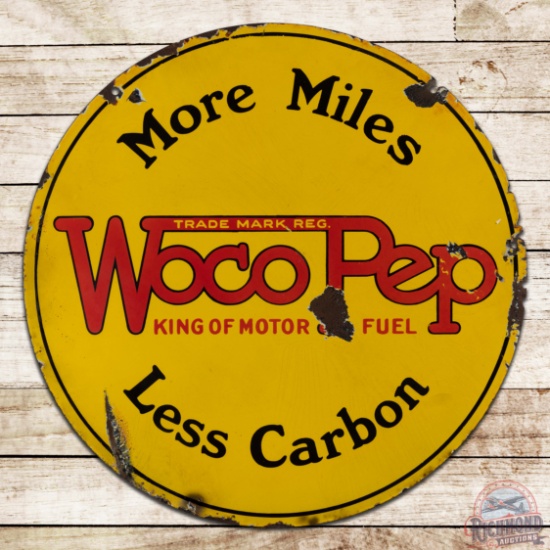 WocoPep "King of Motor Fuel" More Miles Less Carbon 25" Double Sided Porcelain Sign