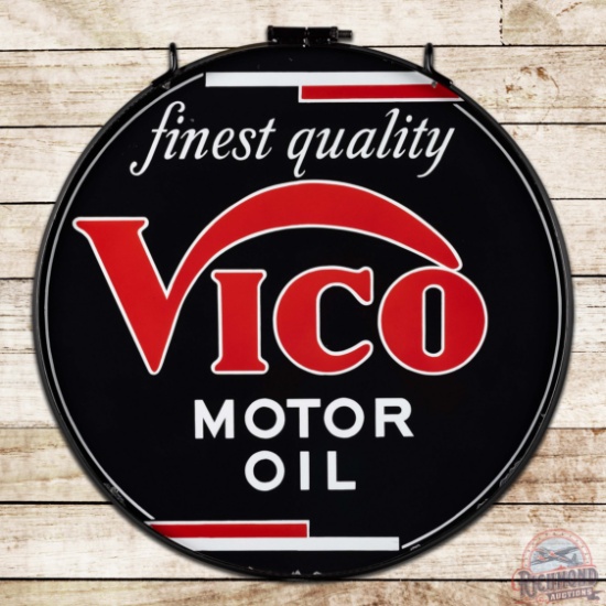 Rare Vico "Finest Quality" Motor Oil 30" Double Sided Porcelain Sign w/ Ring