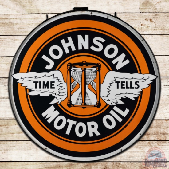 Impressive Johnson Ethyl Gasoline 48" Double Sided Porcelain Sign w/ Ring