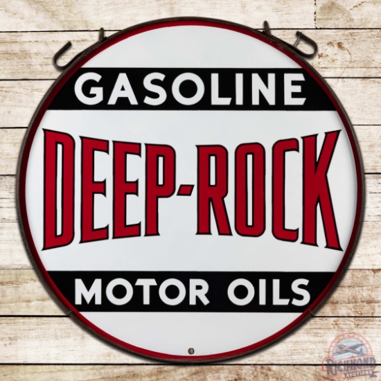 Fantastic Deep Rock Gasoline Motor Oils 48" Double Sided Porcelain Sign w/ Ring