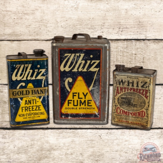 Group of 3 Whiz Cans 5 Gallon Fly Fume Anti-Freeze w/ Early Automobile