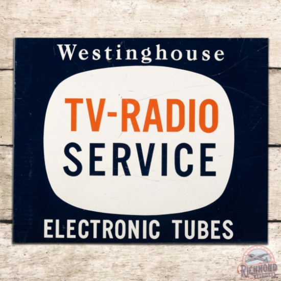Westinghouse TV Radio Service Electronic Tubes Double Sided Tin Flange Sign