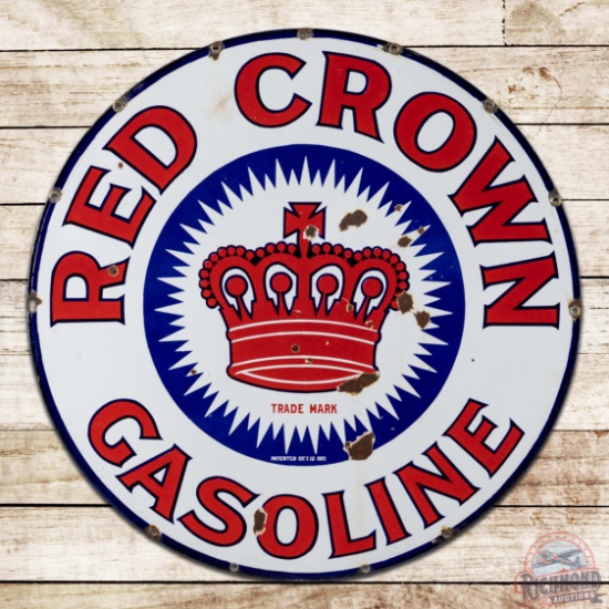 Red Crown Gasoline 30" Double Sided Porcelain Sign w/ Logo
