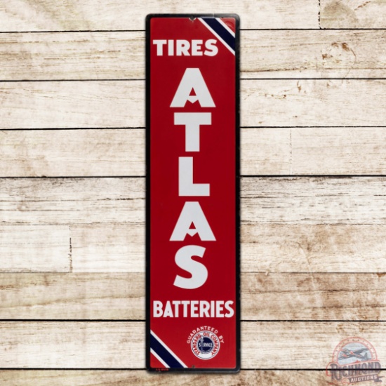 Fantastic Standard Oil Co. Atlas Tires and Batteries Vertical Single Sided Porcelain Sign w/ Logo