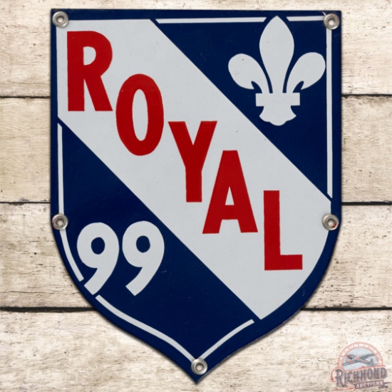 Scarce Royal 99 Gasoline Die Cut Single Sided Porcelain Pump Plate Sign