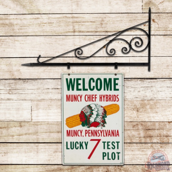 Welcome Muncy Chief Hybrids "Lucky 7" Double Sided Tin Sign w/ Bracket