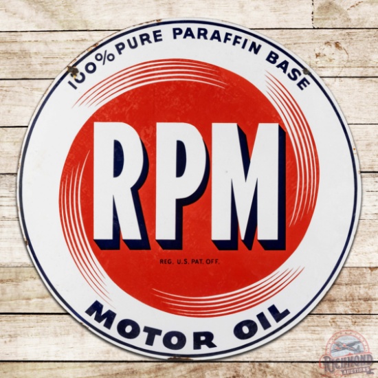 RPM 100% Pure Paraffin Base Motor Oil 28" Double Sided Porcelain Sign
