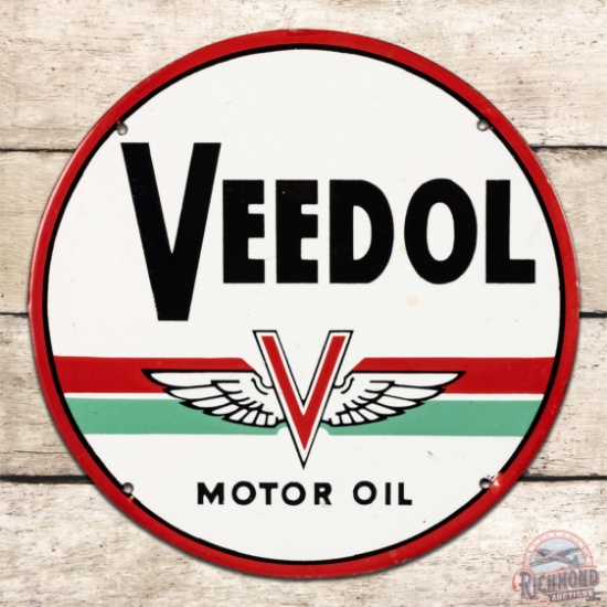 Veedol Motor Oils 10" Single Sided Porcelain Sign w/ Winged Logo