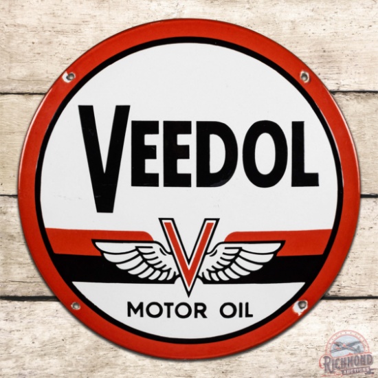 Veedol Motor Oil Convex 12" Single Sided Porcelain Sign w/ Logo