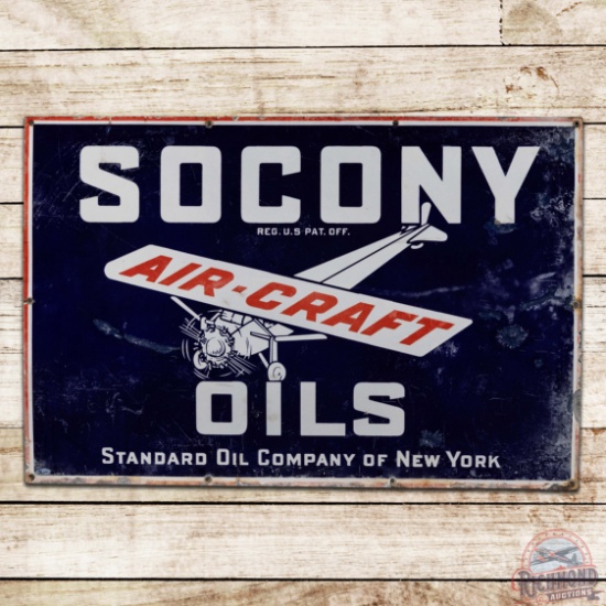 Socony Aircraft Oils Single Sided Porcelain Sign w/ Plane
